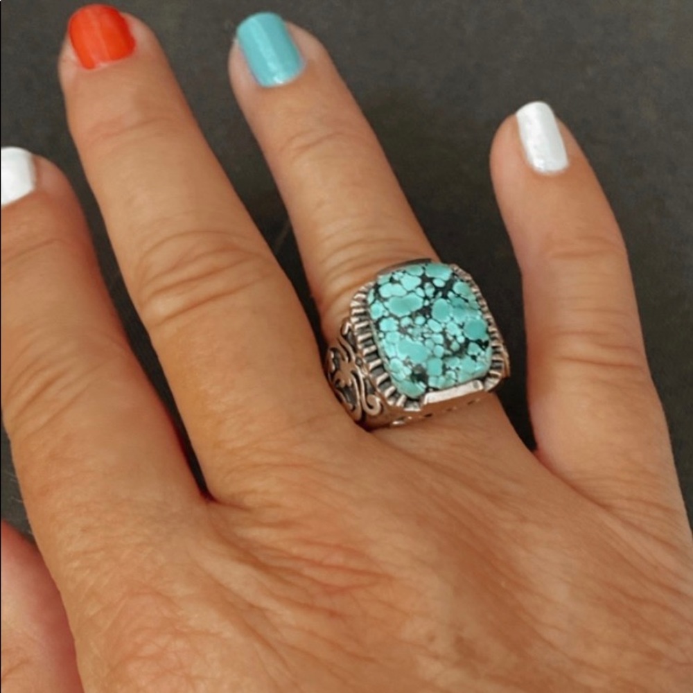 Vintage Retired SILPADA 925 Sterling Silver Turquoise Signet Ring 14.7g.